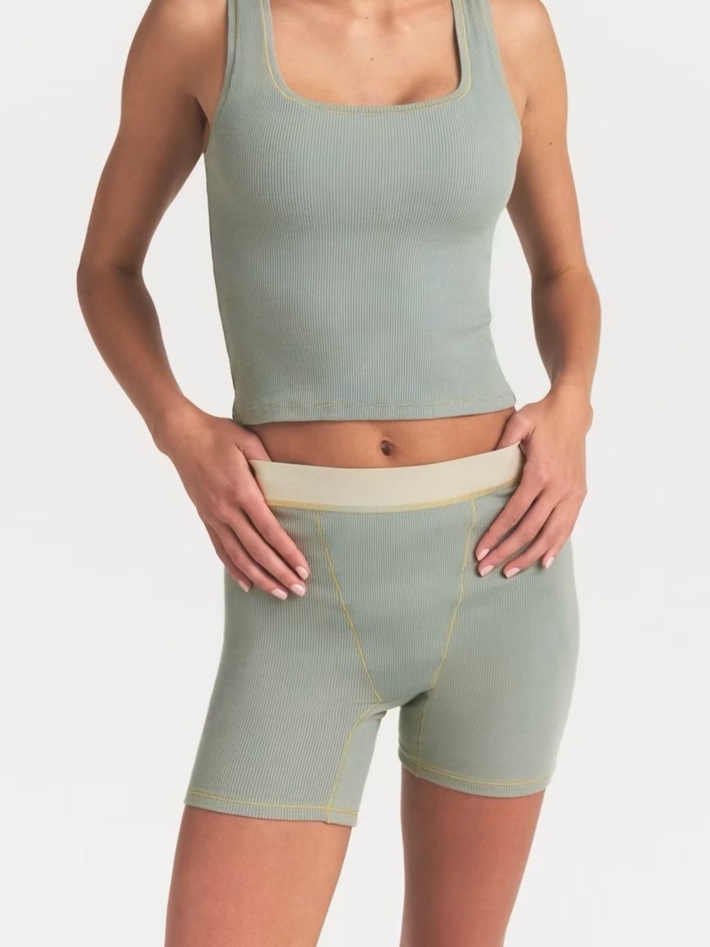 Skims Logo Eyelet Boxer Shorts in Mineral Green